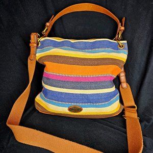Fossil Striped Multicolor Canvas Cross Body Bag